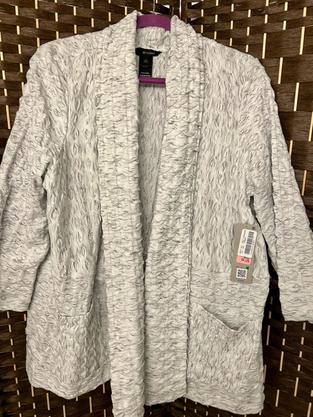 NWT: Ali Miles Light Gray Textured Open Cardigan